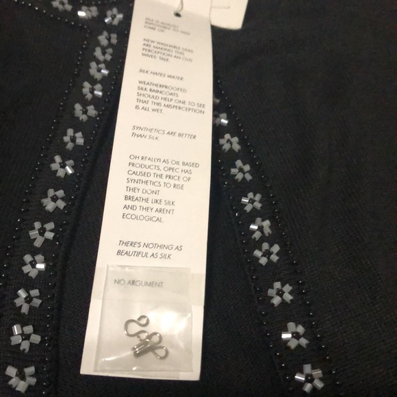 August Silk 100% Silk Black Open Cardigan with embellished trim Small - Picture 9 of 9